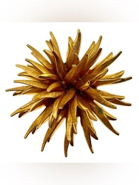 Vintage Starburst Brooch Gold Tone Mid Century Modern Atomic Sunburst Statement